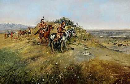 水牛狩猎，1891年`Buffalo Hunt, 1891 by Charles M Russell