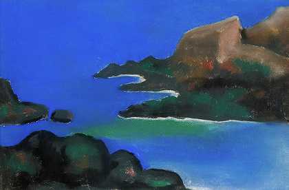 《带岩石的蓝色海洋》，1922年`Blue Sea with Rocks, 1922 by Georgia O\’Keeffe