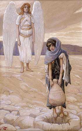 《夏甲与沙漠中的天使》，1902年`Hagar and the Angel in the Desert, 1902 by James Tissot