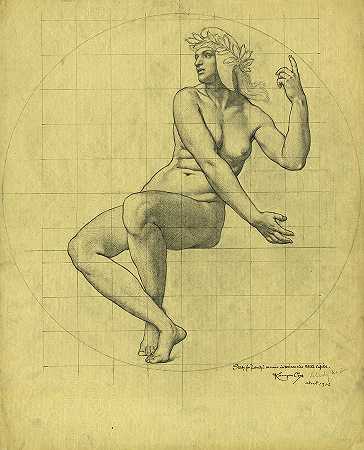 马赛克裸体研究，威斯康星州议会大厦，自由，1913年`Nude Study for Mosaic, Wisconsin State Capitol, Liberty, 1913 by Kenyon Cox