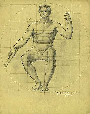 威斯康星州议会大厦马赛克裸体研究，政府，1913年`Nude Study for Mosaic, Wisconsin State Capitol, Government, 1913 by Kenyon Cox