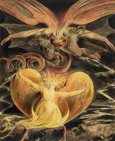 《大红龙与穿太阳的女人》，1805年`Great Red Dragon and the Woman clothed with the Sun, 1805 by William Blake