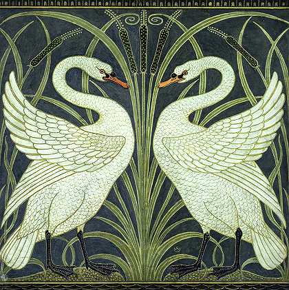 天鹅，1875年`Swans, 1875 by Walter Crane