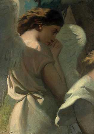 在橄榄园祈祷的天使`An Angel Praying in the Garden of Olives by Theodore Chasseriau