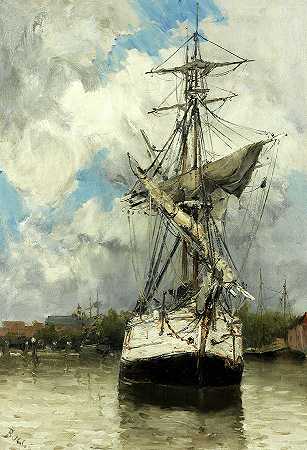 多德雷赫特的帆船`SailBoat in Dordrecht by Frank Myers Boggs