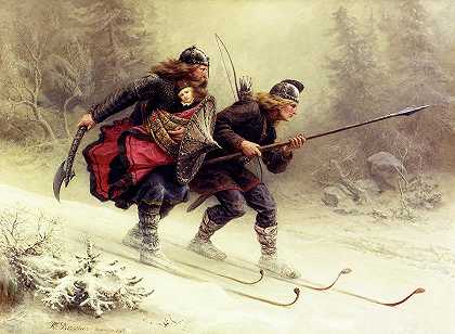 伯克贝内尔国王的士兵，1869年`Birkebeinerne The Kings Soldiers, 1869 by Knud Bergslien
