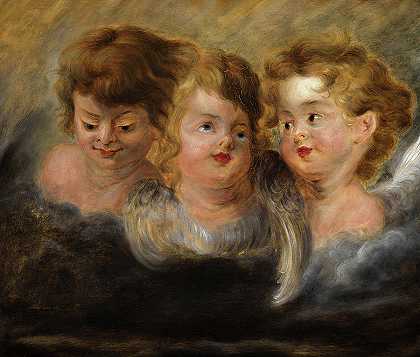 云中的三个天使`Three Angels in Clouds by Peter Paul Rubens