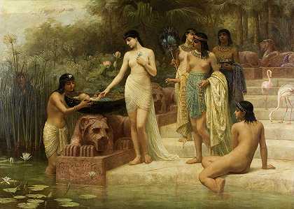 法老的女儿，摩西的发现，1886年`Pharaoh\’s Daughter, The Finding of Moses, 1886 by Edwin Long