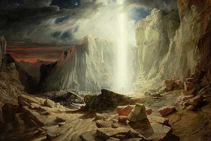 1845年，以色列人穿过旷野，前面是光柱`The Israelites passing through the Wilderness, preceded by the Pillar of Light, 1845 by William West