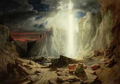 以色列人经过旷野，前面是光柱`The Israelites passing through the Wilderness, preceded by the Pillar of Light by William West