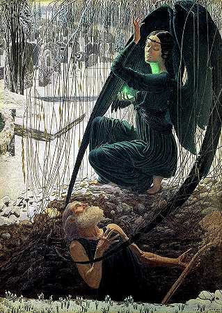 《死亡与掘墓人》，1900年`The Death and the Gravedigger, 1900 by Carlos Schwabe