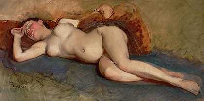 裸体躺着，1892年`Reclining Nude, 1892 by Frank Duveneck