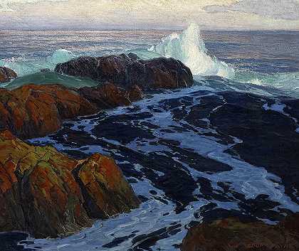不平静的大海，1916年`The Restless Sea, 1916 by Edgar Payne