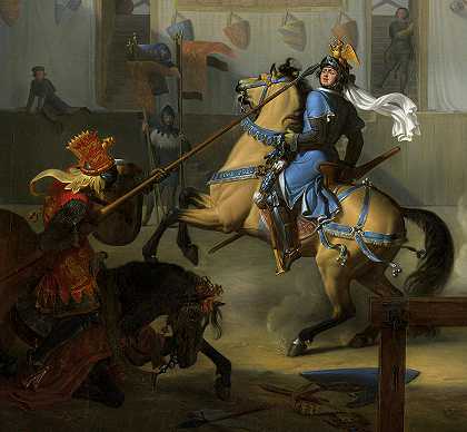 锦标赛，格斗，1812年`The Tournament, Jousting, 1812 by Pierre Revoil