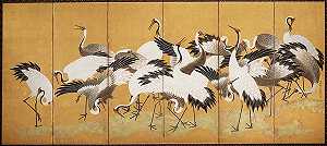 一群鹤`Flock of Cranes by Ishida Yutei