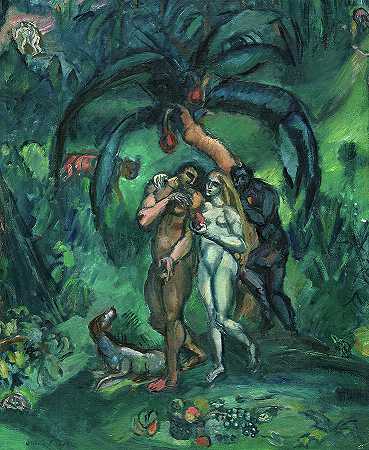 诱惑，亚当和夏娃，1910年`Temptation, Adam and Eve, 1910 by Othon Friesz