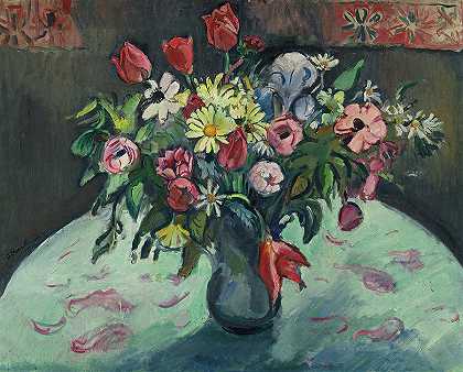 花朵、郁金香和雏菊，1910年`Flowers, Tulips and Daisies, 1910 by Othon Friesz