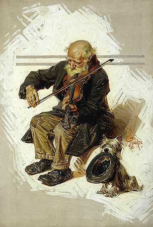 小提琴家和他的助手，1916年`The Violinist and His Assistant, 1916 by Joseph Christian Leyendecker