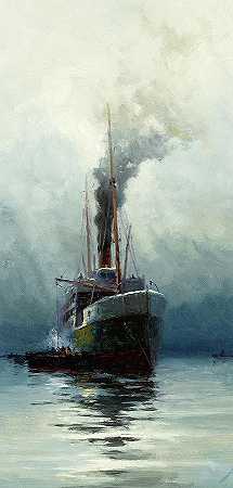 全速装船`Ship at full Steam by Sydney Laurence