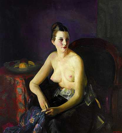 《带水果的裸体女孩》，1919年`Nude Girl with Fruit, 1919 by George Bellows