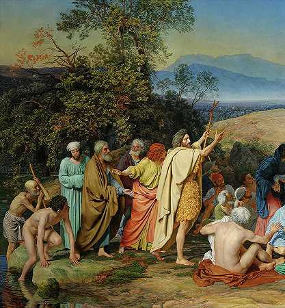 施洗约翰，基督在百姓面前的显现`John the Baptist, The Appearance of Christ Before the People by Alexander Andreyevich Ivanov