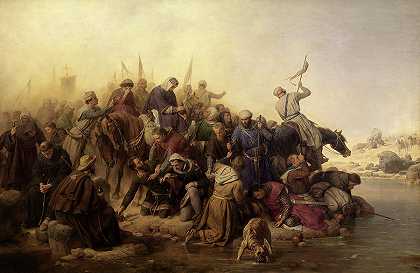 沙漠中的十字军，1863年`The Crusaders in the Desert, 1863 by Karl Friedrich Lessing