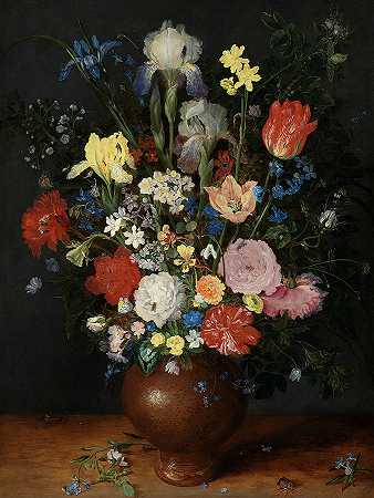 陶制花瓶中的花束`Bouquet in a Clay Vase by Jan Brueghel the Elder