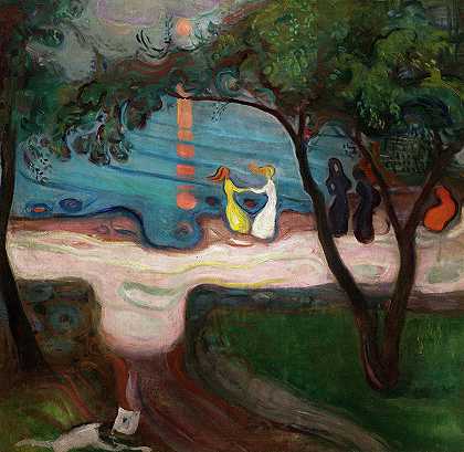 在岸上跳舞，1900年`Dancing on a Shore, 1900 by Edvard Munch