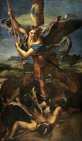 圣迈克尔战胜撒旦，1518年`Saint Michael Vanquishing Satan, 1518 by Raphael