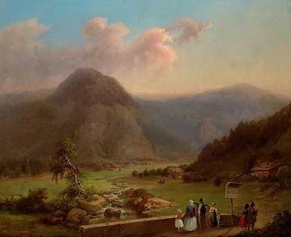 齐勒塔尔附近的山谷，1853年`Mountain Valley near Zillertal, 1853 by Josef Navratil