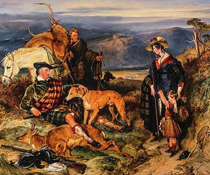 高地上贝德福德公爵夫人和戈登公爵肖像的场景`Scene in the Highlands with portraits of the Duchess of Bedford and Duke of Gordon by Sir Edwin Landseer