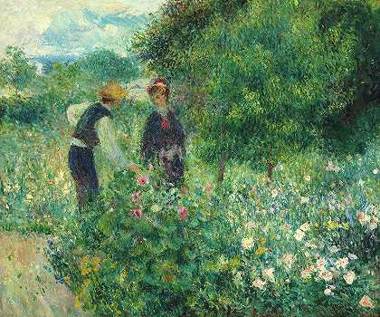 采花，1875年`Picking Flowers, 1875 by Auguste Renoir