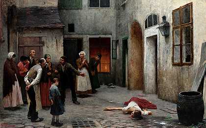 房子里的谋杀案，1890年`Murder in the House, 1890 by Jakub Schikaneder