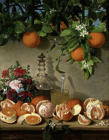 1863年的《橘子静物》`Still life of Oranges, 1863 by Rafael Romero Barros