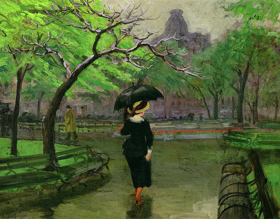 1912年的春雨`Spring Rain, 1912 by John Sloan