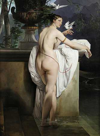 1830年，维纳斯与两只鸽子嬉戏`Venus Playing with Two Doves, 1830 by Francesco Hayez