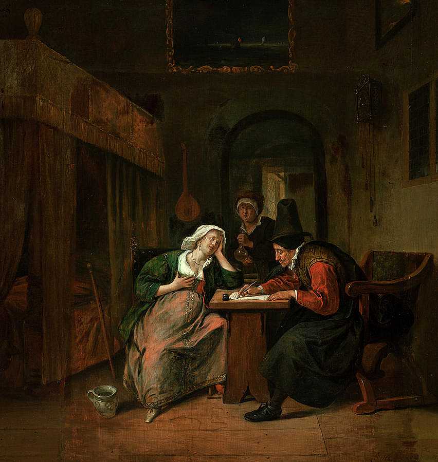 医生和一名女病人，1665年`Physician and a Woman Patient, 1665 by Jan Steen