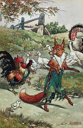 鹅妈妈的童话故事，狐狸说，跟我来，我给你带路`Mother Goose\’s Nursery Tales, And Fox-lox said, Come along with me, and I will show you the way by Folkard and Hartley