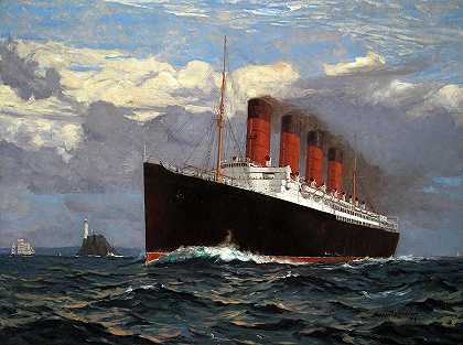 库纳德班轮卢西塔尼亚号，1907年`The Cunard Liner Lusitania, 1907 by Norman Wilkinson