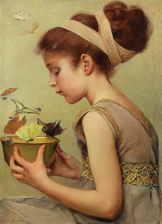 蝴蝶，1891年`Butterflies, 1891 by Sarah Paxton Ball Dodson