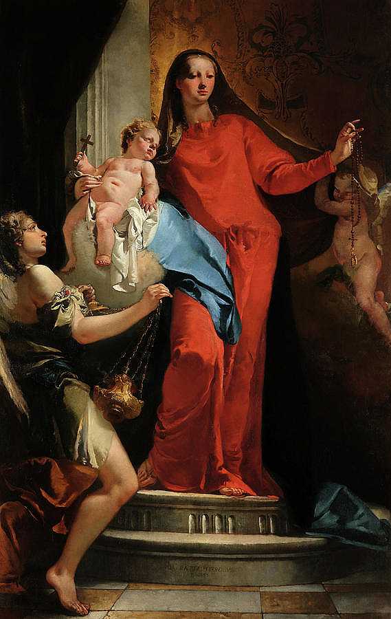 圣母玛利亚与天使`Madonna of the Rosary with Angels by Giovanni Battista Tiepolo