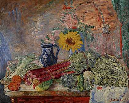 鲜花和蔬菜`Flowers and Vegetables by James Ensor