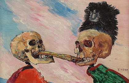 骷髅争抢腌鲱鱼`Skeletons Fighting over a Pickled Herring by James Ensor