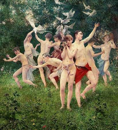 1889年春节寓言场景`Festival of Spring, Allegoric Scene, 1889 by Karel Vitezslav Masek