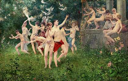 春节，寓言场景`Festival of Spring, Allegoric Scene by Karel Vitezslav Masek