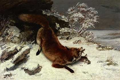 雪中的狐狸，1860年`Fox in the Snow, 1860 by Gustave Courbet