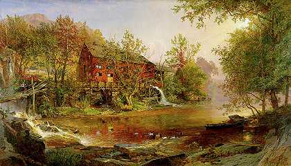老磨坊，1876年`The Old Mill, 1876 by Jasper Francis Cropsey
