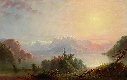 1850年，她孤零零的胸怀里的湖水伸向天空`The Lake Her Lone Bosom Expands to the Sky, 1850 by Alfred Jacob Miller
