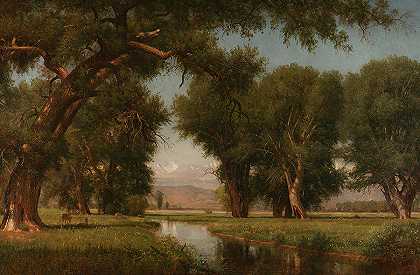 1876年，科罗拉多州La Po粉河`On the Cache La Poudre River, Colorado, 1876 by Worthington Whittredge