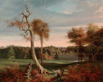 伐木者，费瑟斯顿豪湖，1826年`The Woodchopper, Lake Featherstonhaugh, 1826 by Thomas Cole
